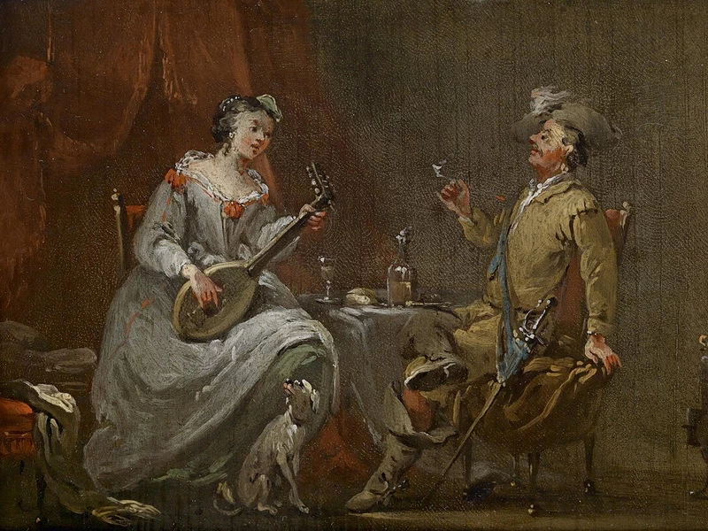 1717 - Norbert Grund - Un cavaliere ascolta una giovane donna suonare uno strumento a corda